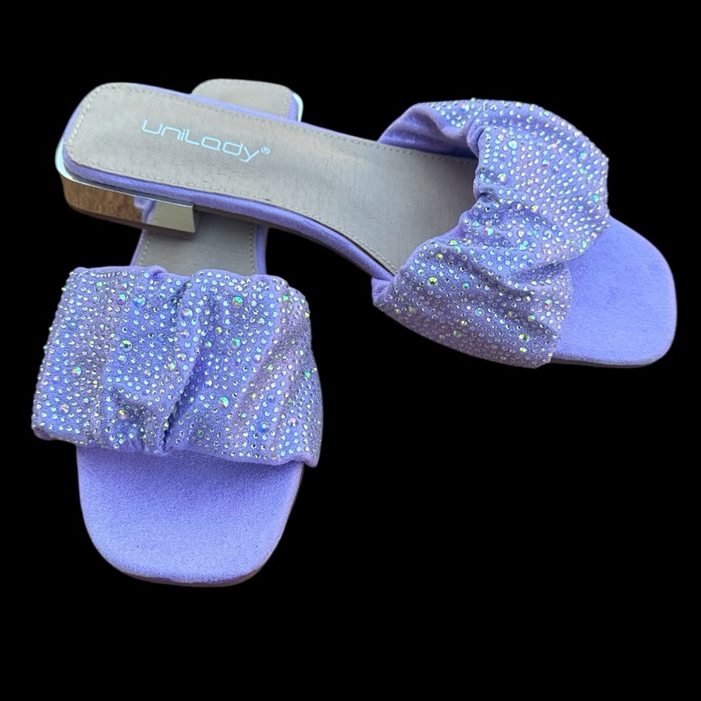 Lilac ruffle with Rhinestone Women's Slide Sandals